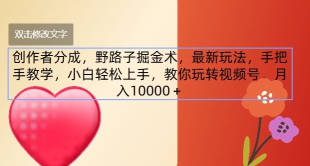 创作者分成，野路子掘金术，最新玩法，手把手教学，小白轻松上手，教你玩转视频号-观智斋电商课程站