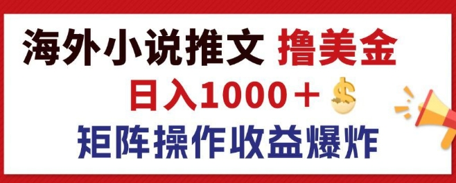 最新海外小说推文撸美金，日入1k+ 蓝海市场，矩阵放大收益爆炸-观智斋电商课程站
