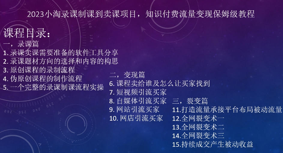 2023小淘录课制课到卖课项目，知识付费流量变现保姆级教程-观智斋电商课程站