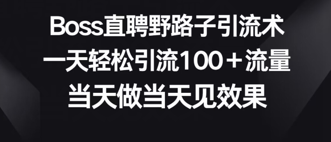 Boss直聘野路子引流术，一天轻松引流100+流量，当天做当天见效果-观智斋电商课程站