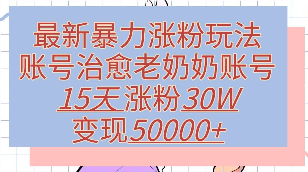 最新暴力涨粉玩法，治愈老奶奶账号，15天涨粉30W，变现至少五位数+-观智斋电商课程站