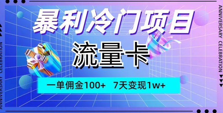 暴利冷门项目，流量卡，一单佣金100+，7天变现1w+-观智斋电商课程站