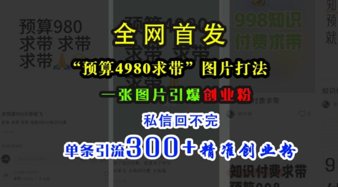 小红书“预算4980带我飞”图片打法，一张图片引爆创业粉，私信回不完，单条引流300+精准创业粉-观智斋电商课程站