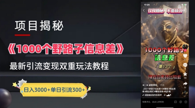 一千个野路子信息差最新玩法教程-变现+引流的玩法具体拆解【揭秘】-观智斋电商课程站