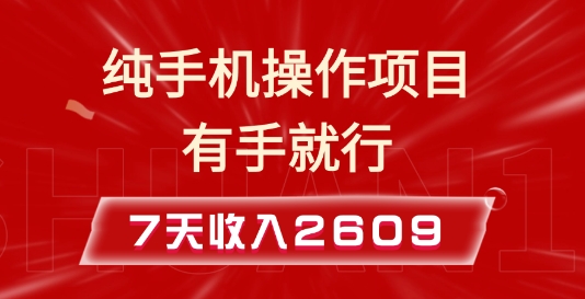 纯手机操作的小项目，有手就能做，7天收入2609+实操教程【揭秘】-观智斋电商课程站