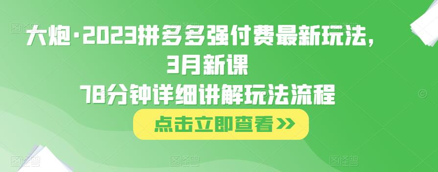大炮·2023拼多多强付费最新玩法，3月新课​78分钟详细讲解玩法流程-观智斋电商课程站