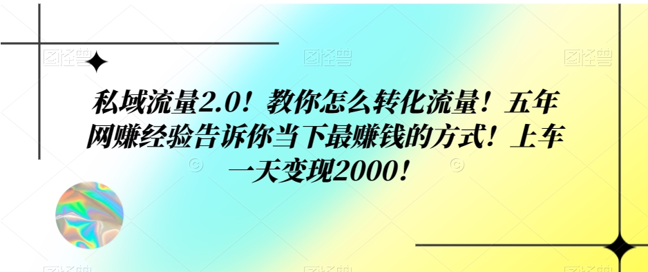 私域流量2.0！教你怎么转化流量！五年网创经验告诉你当下最赚钱的方式！上车一天变现2000！-观智斋电商课程站