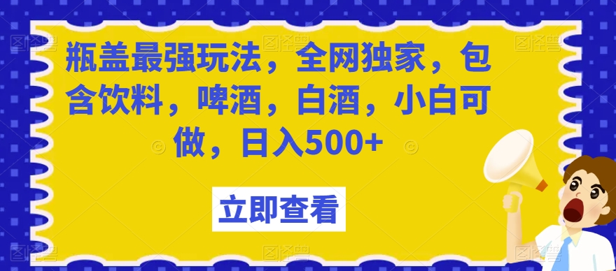 瓶盖最强玩法，全网独家，包含饮料，啤酒，白酒，小白可做，日入500+【揭秘】-观智斋电商课程站