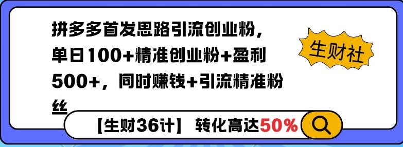 拼多多无敌思路引流创业粉，无脑矩阵开店，同时挣钱+引流精准粉丝-观智斋电商课程站