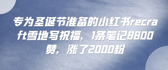 专为圣诞节准备的小红书recraft雪地写祝福，1条笔记8800赞，涨了2000粉-观智斋电商课程站