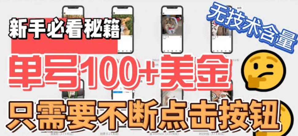 最新无脑只需不断点击按钮，单号100美金暴利项目，可批量操作【揭秘】-观智斋电商课程站