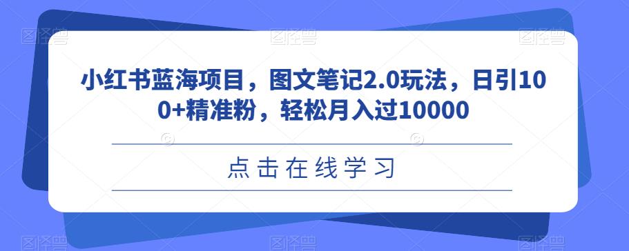 小红书蓝海项目，图文笔记2.0玩法，日引100+精准粉，轻松月入过10000【揭秘】-观智斋电商课程站