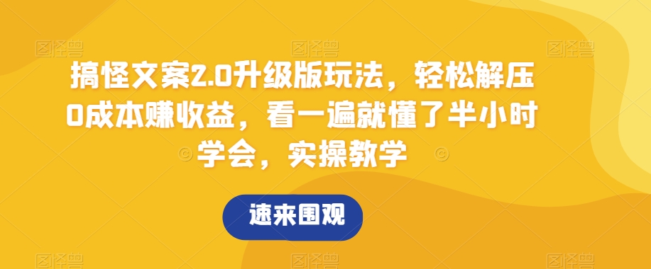 搞怪文案2.0升级版玩法，轻松解压0成本赚收益，看一遍就懂了半小时学会，实操教学【揭秘】-观智斋电商课程站