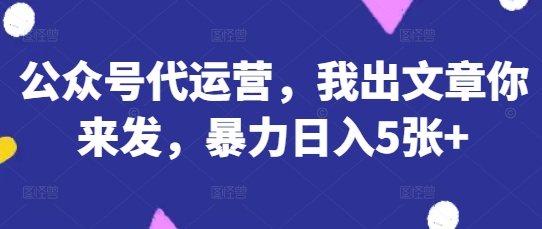 公众号代运营，我出文章你来发，暴力日入5张+【揭秘】-观智斋电商课程站