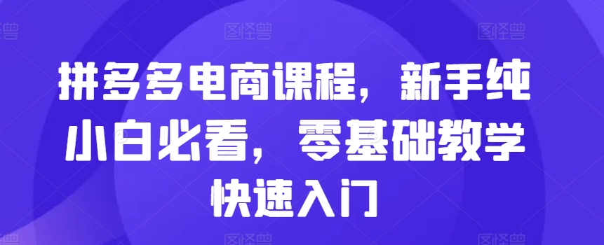 拼多多电商课程，新手纯小白必看，零基础教学快速入门-观智斋电商课程站