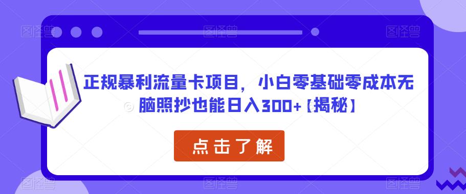 正规暴利流量卡项目，小白零基础零成本无脑照抄也能日入300+【揭秘】-观智斋电商课程站