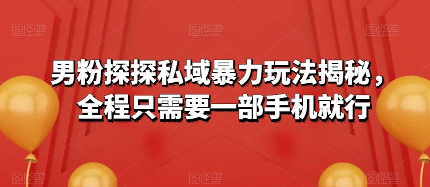 男粉探探私域暴力玩法揭秘，全程只需要一部手机就行-观智斋电商课程站