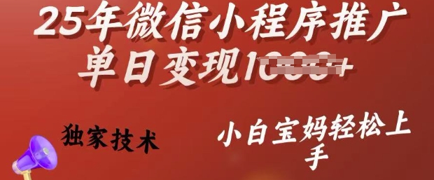 25年微信小程序推广单日变现多张，独家技术，小白宝妈轻松上手【揭秘】-观智斋电商课程站