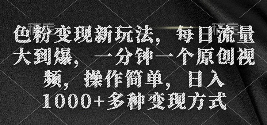 色粉变现新玩法，每日流量大到爆，一分钟一个原创视频，操作简单，日入1000+多种变现方式-观智斋电商课程站