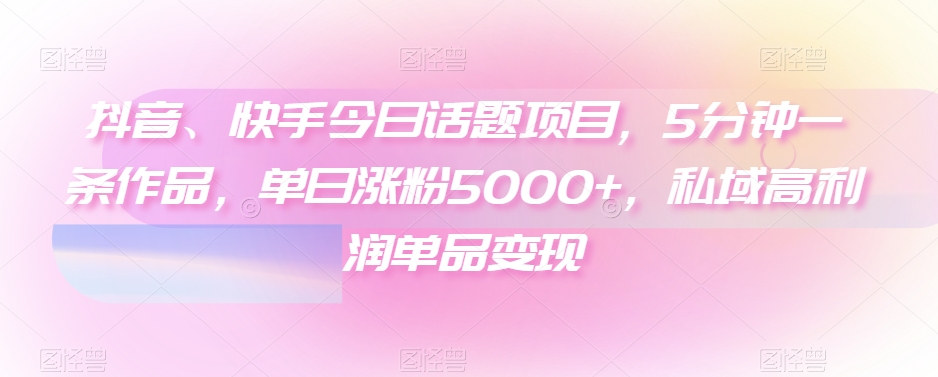 抖音、快手今日话题项目，5分钟一条作品，单日涨粉5000+，私域高利润单品变现-观智斋电商课程站