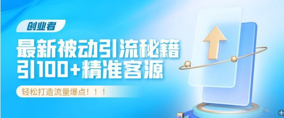 创业者必看，解锁最新被动引流秘籍，日引100+精准客源，轻松打造流量爆点!-观智斋电商课程站