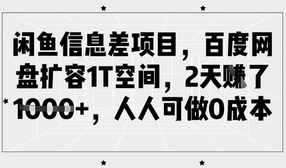 闲鱼信息差项目，百度网盘扩容1T空间，2天收益1k+，人人可做0成本-观智斋电商课程站