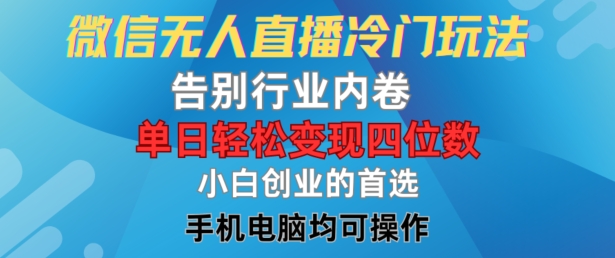 微信无人直播冷门玩法，告别行业内卷，单日轻松变现四位数，小白的创业首选【揭秘】-观智斋电商课程站