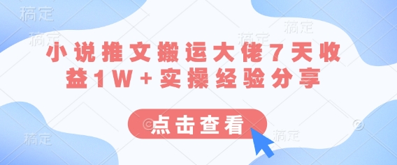 小说推文搬运大佬7天收益1W+实操经验分享-观智斋电商课程站