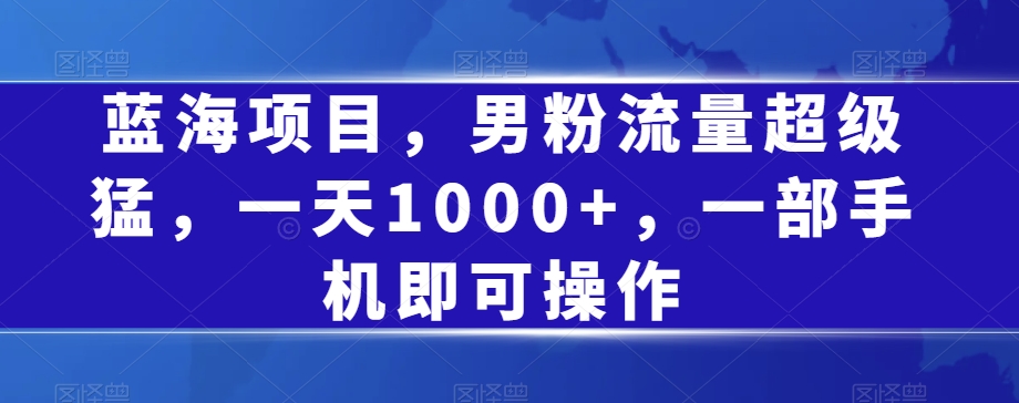 蓝海项目，男粉流量超级猛，一天1000+，一部手机即可操作【揭秘】-观智斋电商课程站