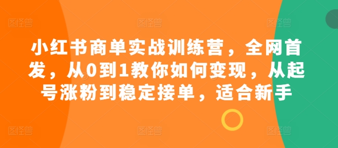 小红书商单实战训练营，全网首发，从0到1教你如何变现，从起号涨粉到稳定接单，适合新手-观智斋电商课程站
