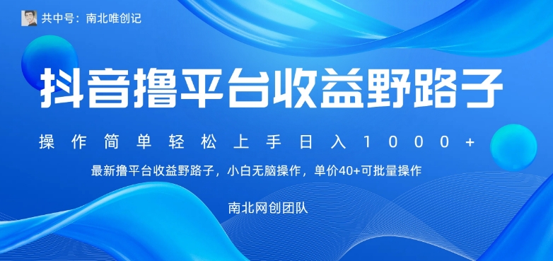 最新撸抖音平台收益野路子，操作简单，单价高，小白可无脑操作可日入1000+-观智斋电商课程站