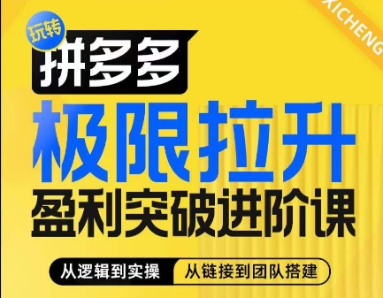 拼多多极限拉升盈利突破进阶课，​从算法到玩法，从玩法到团队搭建，体系化系统性帮助商家实现利润提升-观智斋电商课程站