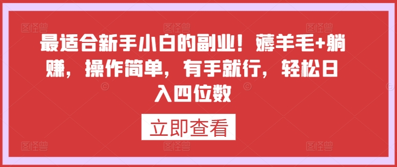 最适合新手小白的副业！薅羊毛+躺赚，操作简单，有手就行，轻松日入四位数【揭秘】-观智斋电商课程站