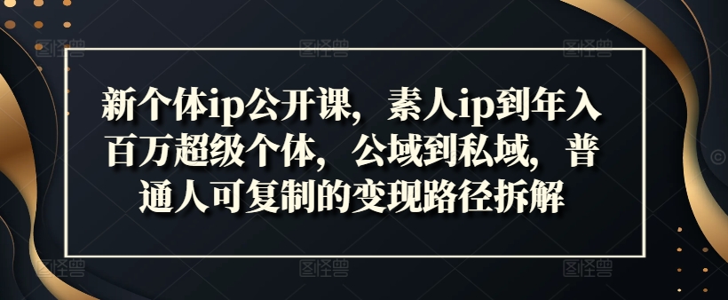新个体ip公开课，素人ip到年入百万超级个体，公域到私域，普通人可复制的变现路径拆解-观智斋电商课程站