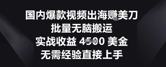 国内爆款视频出海挣美刀，批量无脑搬运，实战收益4.5k，无需经验直接上手-观智斋电商课程站