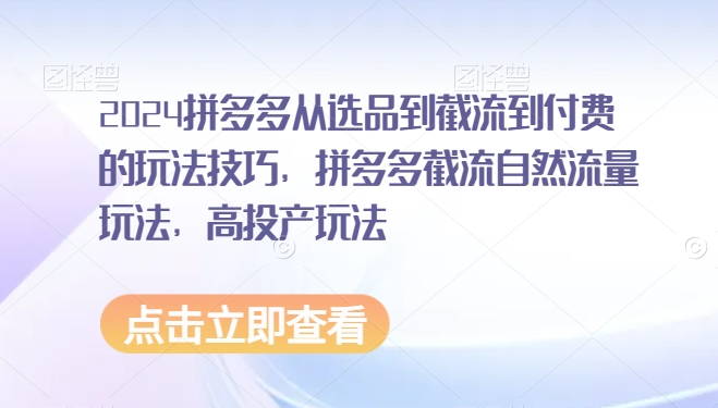 2024拼多多从选品到截流到付费的玩法技巧，拼多多截流自然流量玩法，高投产玩法-观智斋电商课程站