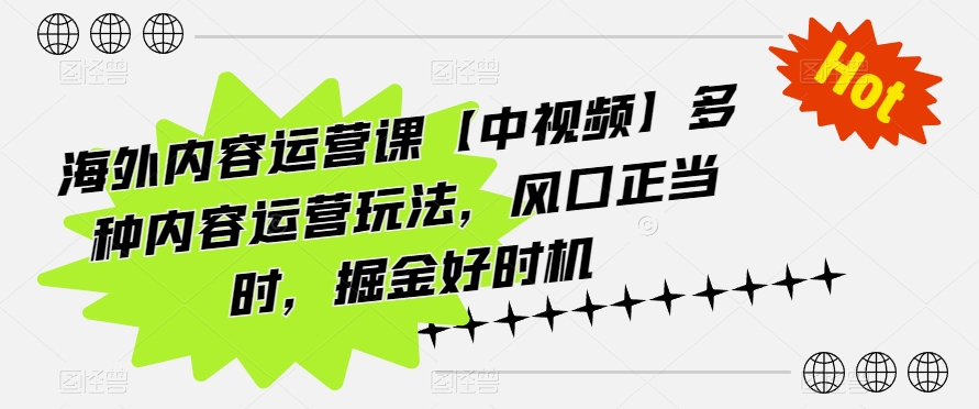 海外内容运营课【中视频】多种内容运营玩法，风口正当时，掘金好时机-观智斋电商课程站