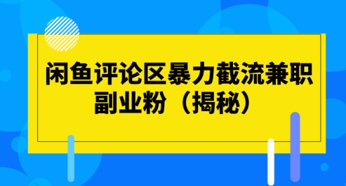 闲鱼评论区暴力截流兼职副业粉(揭秘)-观智斋电商课程站