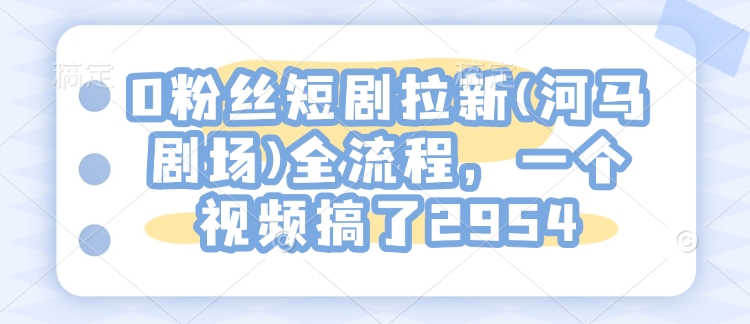 0粉丝短剧拉新(河马剧场)全流程，一个视频搞了2954-观智斋电商课程站