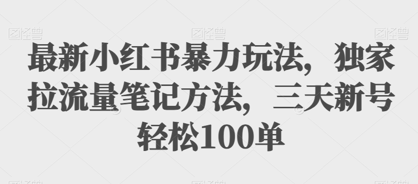 最新小红书暴力玩法，独家拉流量笔记方法，三天新号轻松100单【揭秘】-观智斋电商课程站