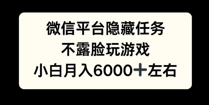 微信平台隐藏任务，不露脸玩游戏，月入6000+-观智斋电商课程站