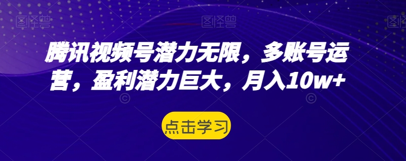 腾讯视频号潜力无限，多账号运营，盈利潜力巨大，月入10w+-观智斋电商课程站