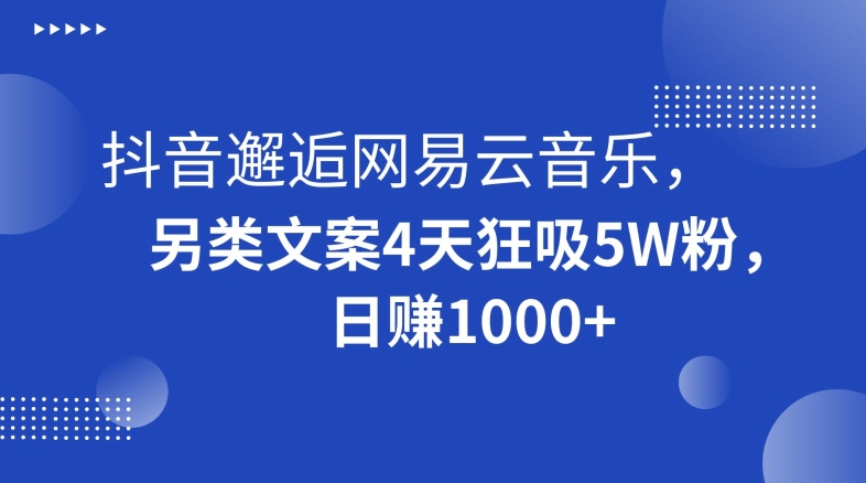 抖音邂逅网易云音乐，另类文案4天狂吸5W粉，日赚1000+【揭秘】-观智斋电商课程站