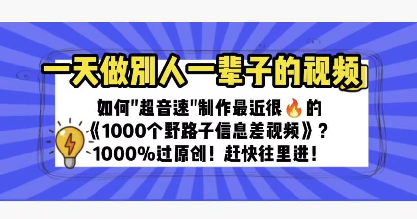 一天做完别一辈子的视频制作最近很火的《1000个野路子信息差》100%过原创【揭秘】-观智斋电商课程站