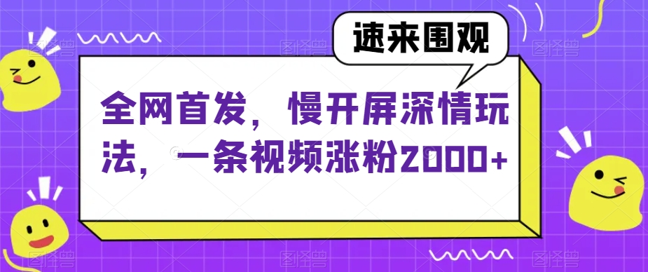 全网首发，慢开屏深情玩法，一条视频涨粉2000+【揭秘】-观智斋电商课程站