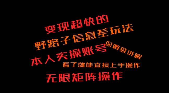 变现超快的野路子信息差玩法，本人实操账号保姆级讲解-观智斋电商课程站
