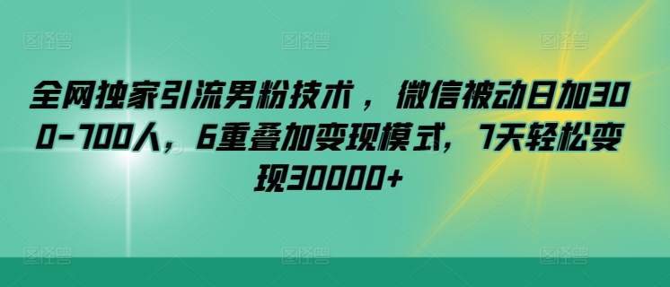 全网独家引流男粉技术 ，微信被动日加300-700人，6重叠加变现模式，7天轻松变现30000+-观智斋电商课程站