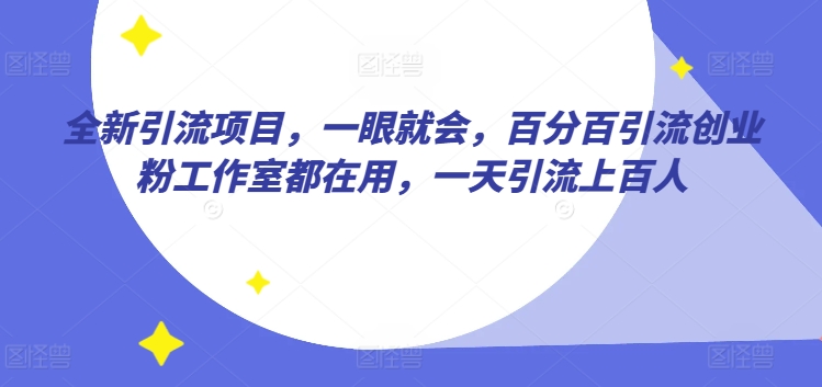 全新引流项目，一眼就会，百分百引流创业粉工作室都在用，一天引流上百人-观智斋电商课程站