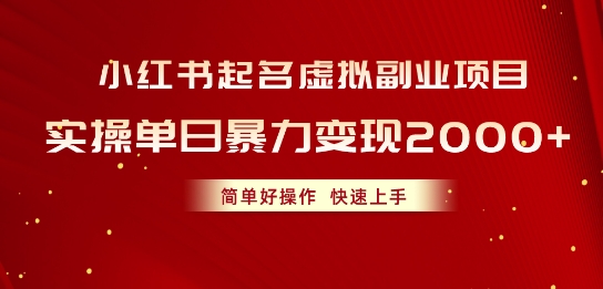 小红书起名虚拟副业项目，实操暴力变现，简单好操作，快速上手-观智斋电商课程站
