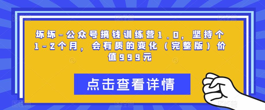 坏坏-公众号搞钱训练营1.0，坚持个1-2个月，会有质的变化（完整版）价值999元-观智斋电商课程站